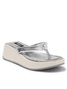DKNY Metallic Silver Wedge Sandals Sz 8.5M